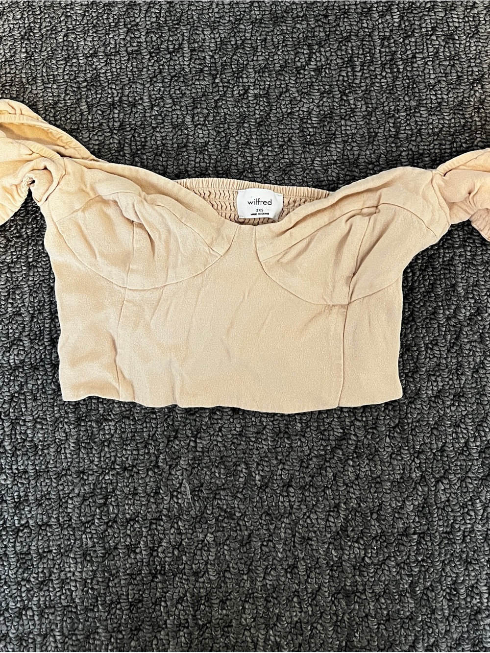 Wilfred Neutral Beige Off-Shoulder Bustier Crop Top